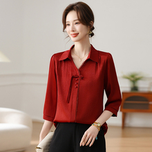 2025新款喜妈妈夏装上衣红色新中式衬衫结婚礼服五一喜婆婆婚宴装