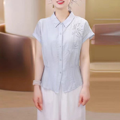 妈妈装夏款翻领薄款显瘦减龄T恤