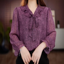 雪纺衬衫女上衣2025新款气质衬衣女款妈妈时尚宽松大码长袖t恤女