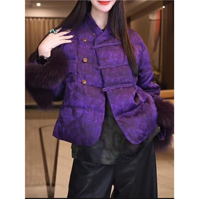 新中式立领斜襟提花复古棉衣