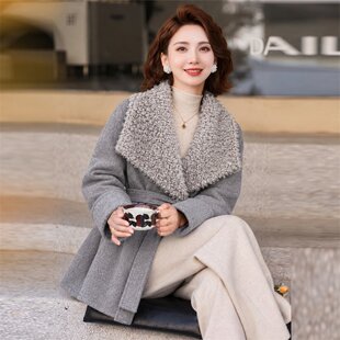 小个子双面羊绒大衣女短款毛毛领系带收腰毛呢外套高端气质中长款