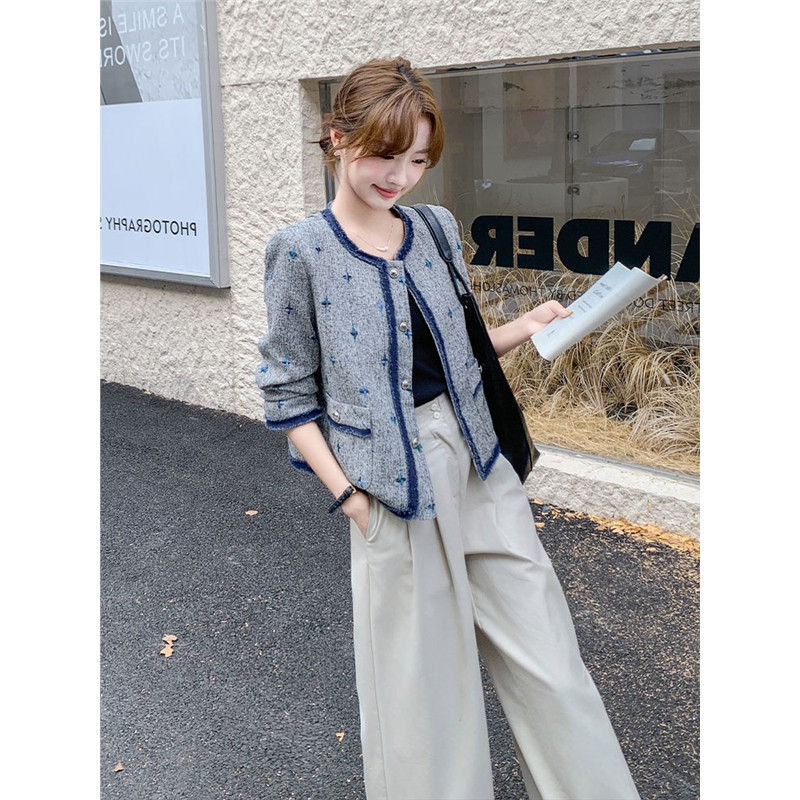 蓝色高级感小香风外套女