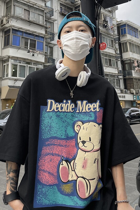 1009-FZ102-P35-限价49*港风卡通印花短袖T恤男宽松圆领百搭上衣,男装T恤,四季星座1009