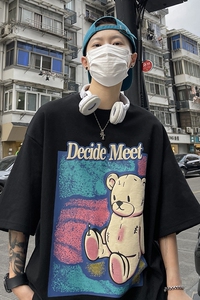 1009-FZ102-P35-限价49*港风卡通印花短袖T恤男宽松圆领百搭上衣图片