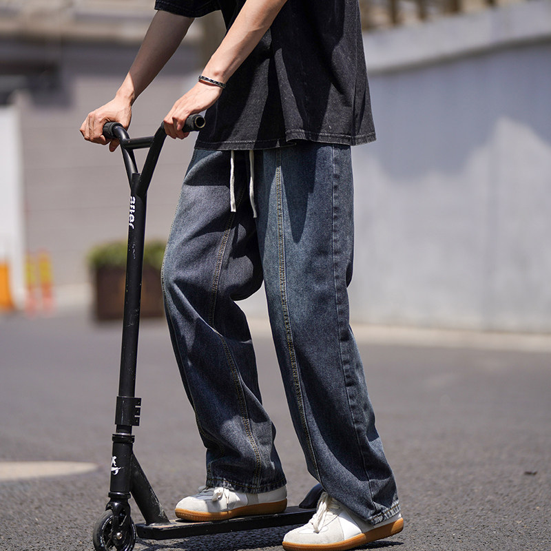 1009-XS2043-P70-限价89夏季薄款直筒宽松拼接水洗牛仔长裤男潮,男装牛仔裤,四季星座1009
