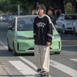 1009-QM055-P75-限价89*卫衣男春秋日系复古宽松撞色圆领长袖上衣，男装卫衣，四季星座1009