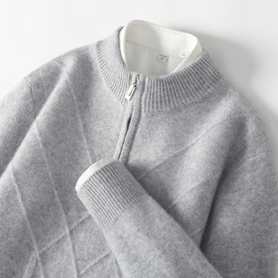 青少年羊绒衫男初中高中学生加厚青年羊毛衫半高拉链打底针织毛衣