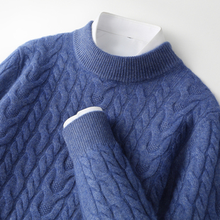 青少年羊绒衫男孩半高领初中高中学生麻花青年羊毛衫中领加厚毛衣