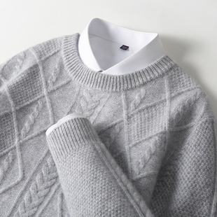 青年羊绒衫男孩圆领三股线加厚毛衣纯色青少年羊毛衫初中高中学生