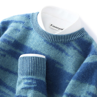 青少年羊绒衫男初中高中学生撞色加厚青年羊毛衫圆领打底针织毛衣