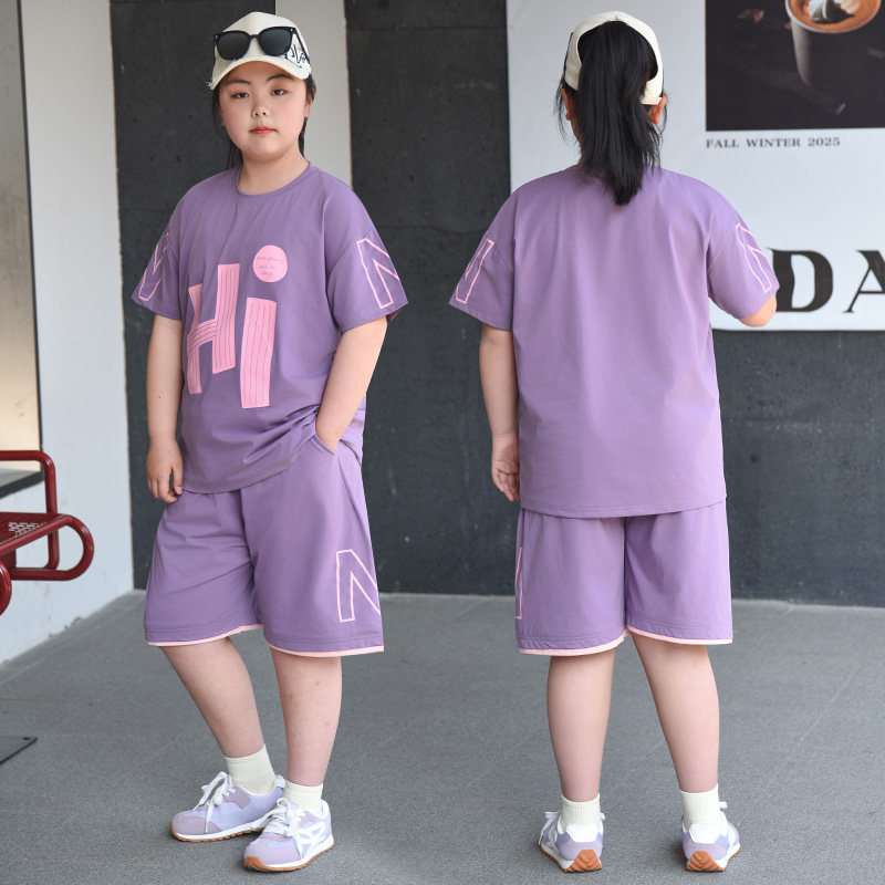 胖女孩夏装2025新款女童短袖套装加肥加大中大童夏季薄款两件洋气