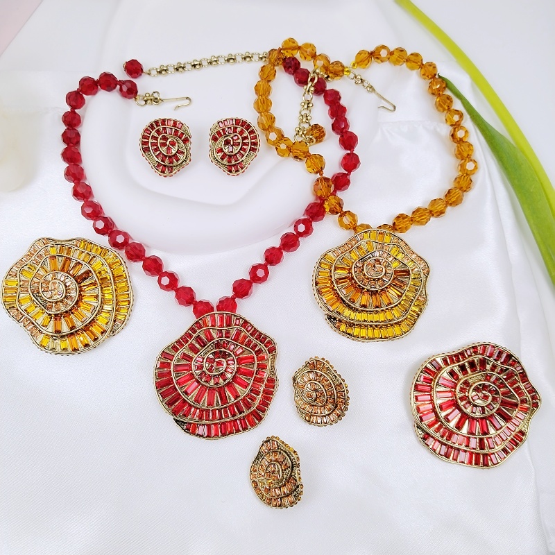 男女多层玫瑰花朵项链耳饰胸针