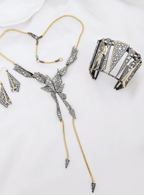 AB欧美男女几何拼接手镯项链耳环