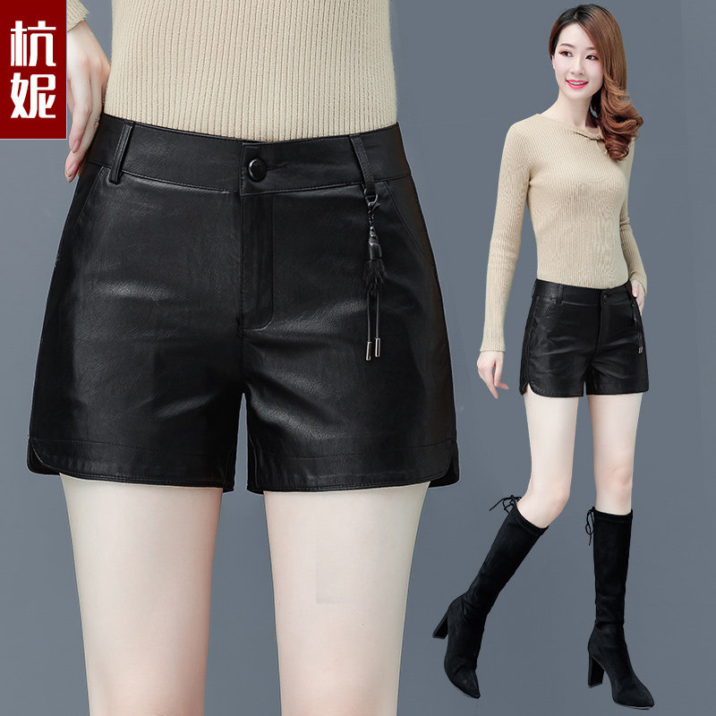 pu皮短裤女士裤裙2020新款秋冬高腰加绒外穿打底靴裤a字短裙裤子
