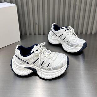 白色老爹鞋女ins潮超火爆款2026早春真皮厚底增高运动休闲小白鞋