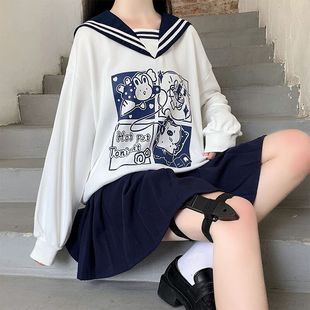 日系海军领卫衣少女春秋装海军领学院风软妹学生大码宽松长袖上衣