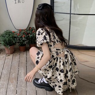 港味复古chic裙子女夏季海边度假连衣裙仙气超仙森系小个子碎花裙