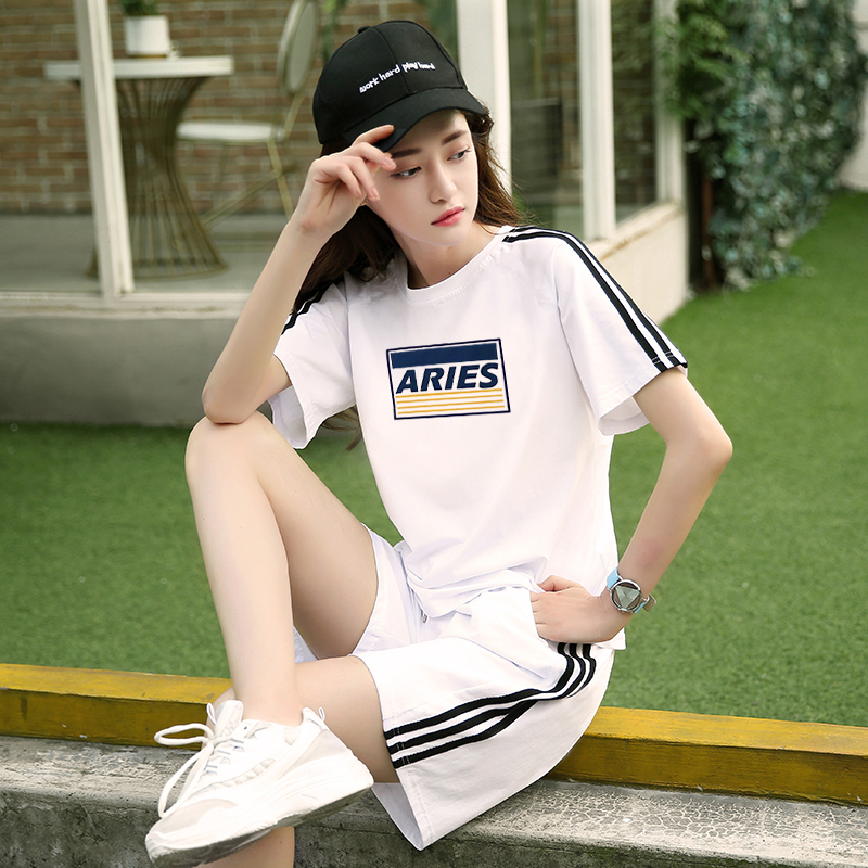 ins网红百搭两件套夏季2023新款女韩版短袖t恤搭配短裤运动服套装