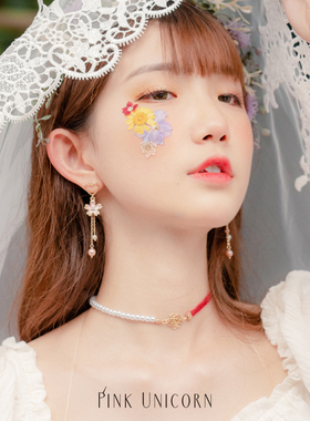Pink Unicorn樱花耳环女长款气质超仙镂空爱心耳钉简约珍珠耳饰品