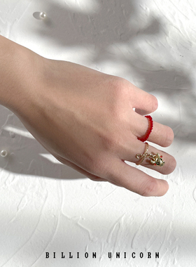 Billion Unicorn新年可调节戒指叠戴本命年红色个性手饰开口指环