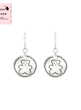 Billion Unicorn 小熊圆牌吊坠耳饰女潮人个性甜酷耳环无耳洞耳夹