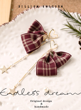 原创小众设计耳环复古港风赫本爱心耳钉红色耳饰气质高级耳夹女