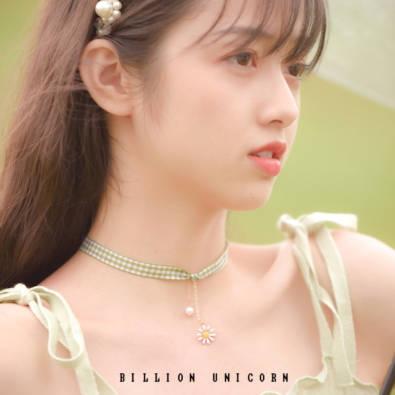 夏日雏菊小清新项圈脖子饰品绿色森系花朵choker锁骨链女chocker