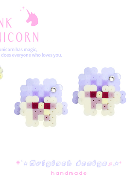 Pinku原创小众像素风春日三色堇耳饰紫色气质耳钉蚊香盘耳夹耳环