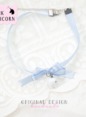 pinku原创设计芭蕾少女baby蓝色丝带蝴蝶结choker温柔气质锁骨链