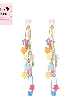 Pinku夏日元气多巴胺穿搭耳环糖果色别针星星耳饰耳钉耳夹ins风潮