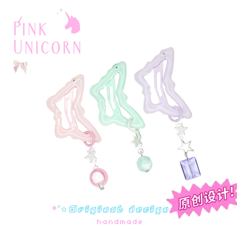 PinkuY2K甜酷少女原创蝴蝶发夹