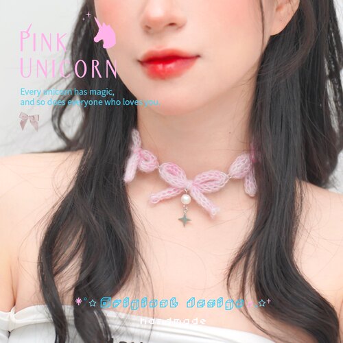Pinku原创设计粉色毛绒蝴蝶结choker绑带气质甜美锁骨链颈链 - 封面