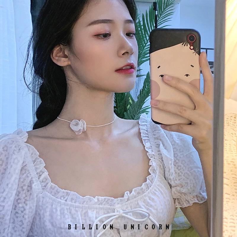 白色chocker锁骨链森系超仙花朵