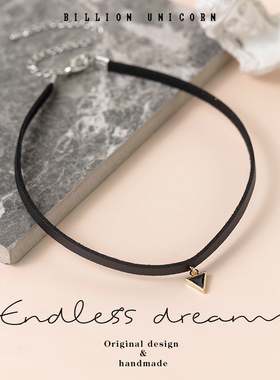 黑色简约choker女锁骨链项圈短款百搭日常chocker脖子饰品 颈带