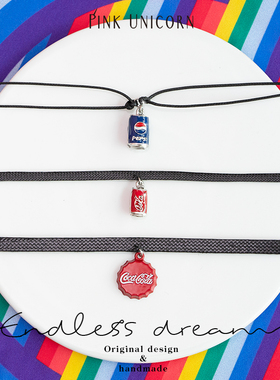 可乐肥宅水吊坠项圈女锁骨链ins酷简约黑色chocker网红脖子饰品