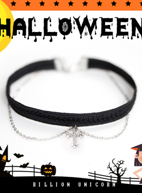 Pink Unicorn原创十字架吊坠choker项圈女黑色复古锁骨链短款个性