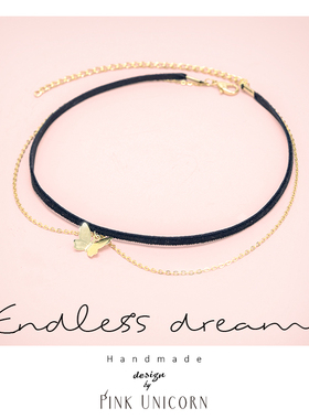 Pink Unicorn原创蝴蝶choker锁骨链项链 女 简约 气质森系项圈