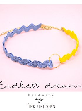 Pink Unicorn原创不对称撞色短款choker项圈 女 颈带运动风颈链