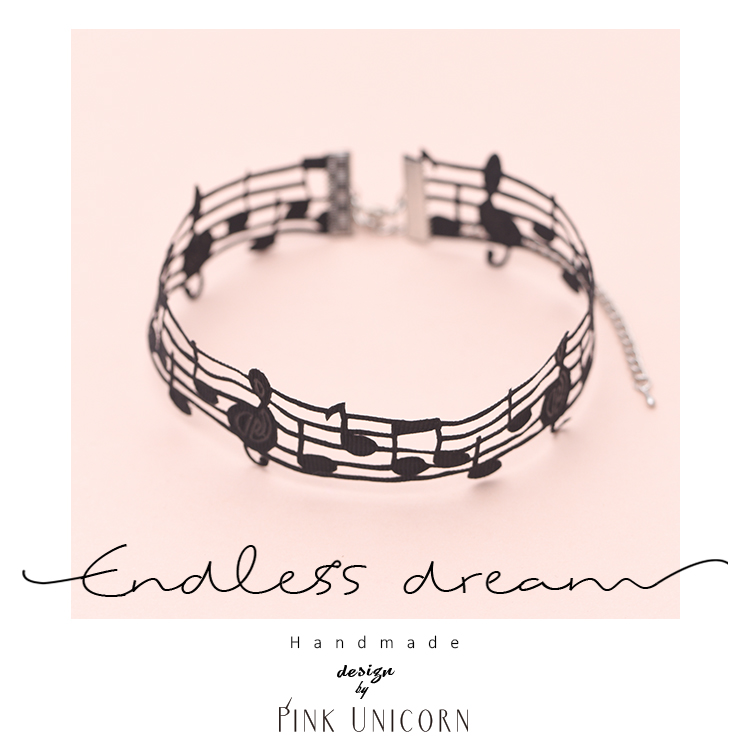 手作音符黑色choker百搭简约锁骨链粗款颈带气质项圈chocker