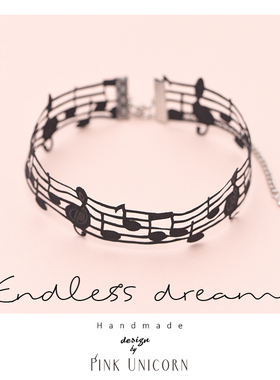 手作音符黑色choker百搭简约锁骨链粗款颈带气质项圈chocker