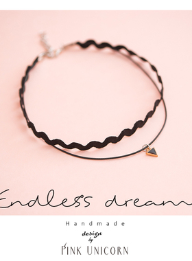 Pink Unicorn项链choker双层原宿三角形chocker项圈波浪锁骨链女