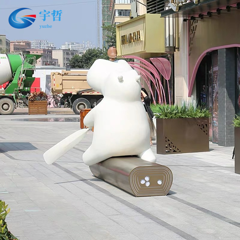 玻璃钢休闲椅创意河马坐凳商场美陈卡通动物雕塑公园广场户外椅子