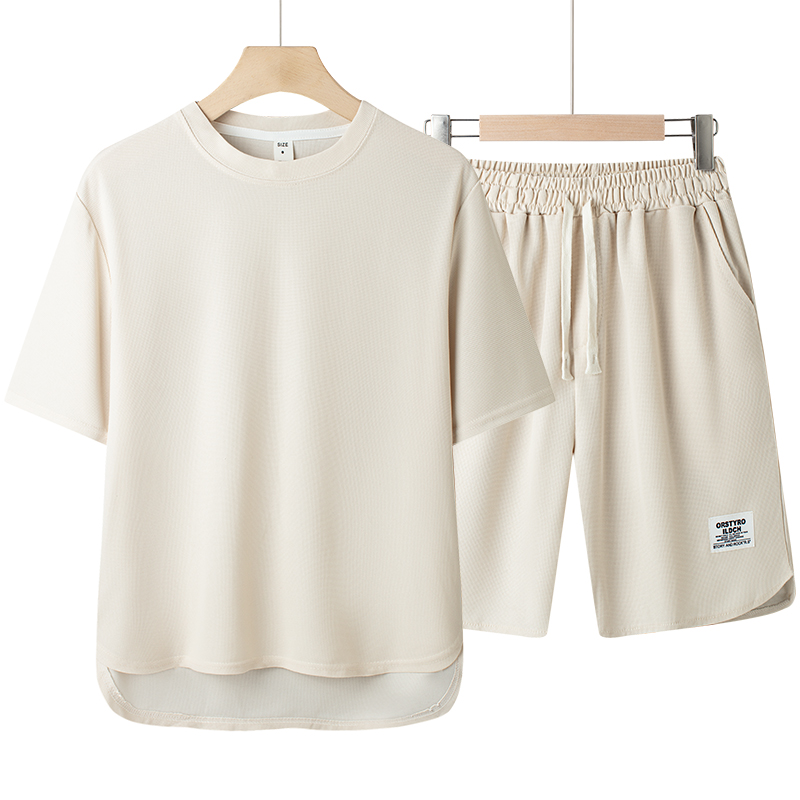 夏季套装男男士薄款美式复古简约潮牌短袖短裤宽松休闲运动两件套