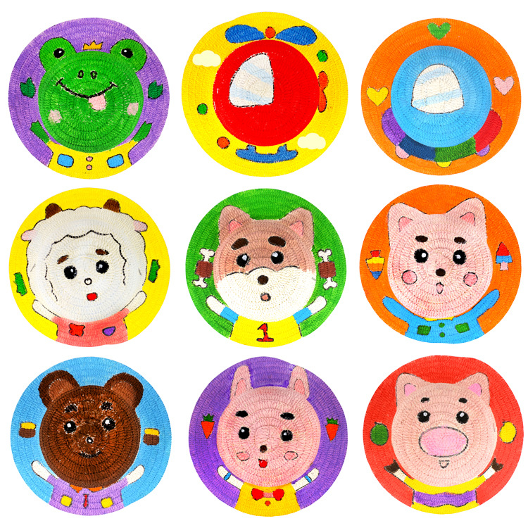 手绘草帽子儿童DIY手工制作创意美术材料幼儿园绘画装饰彩绘涂鸦