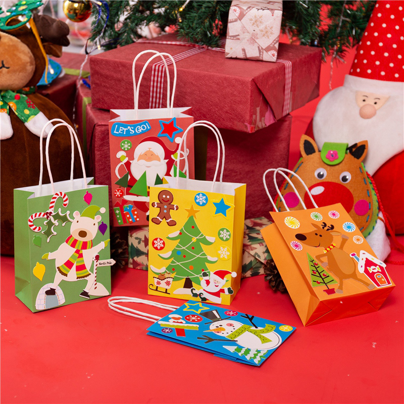 圣诞节儿童手工DIY制作手提纸袋幼儿园粘贴糖果袋小号贴画材料包