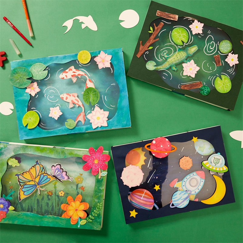 儿童春天创意美术绘画手工diy神奇的动动画幼儿园涂鸦立体粘贴画