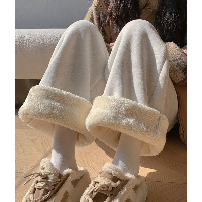 羊羔绒运动裤女2025秋冬宽松束脚