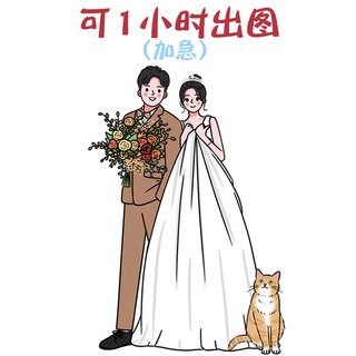 手绘头像Q版情侣婚礼婚纱照定制卡通人物人形立牌迎宾牌动漫礼物