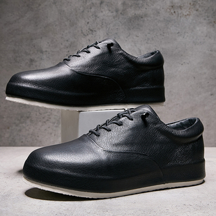 2026春季新款男鞋真皮黑色高级感休闲鞋头层牛皮手工包边高端板鞋