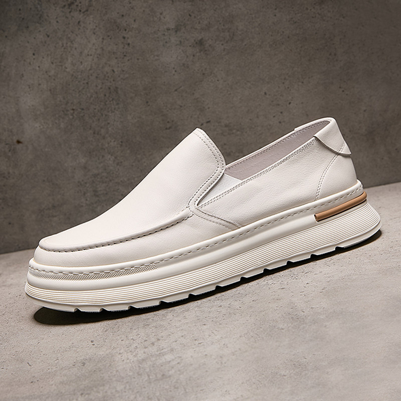 2026夏季新款乐福鞋男真皮透气时尚百搭小白鞋厚底增高套脚懒人鞋